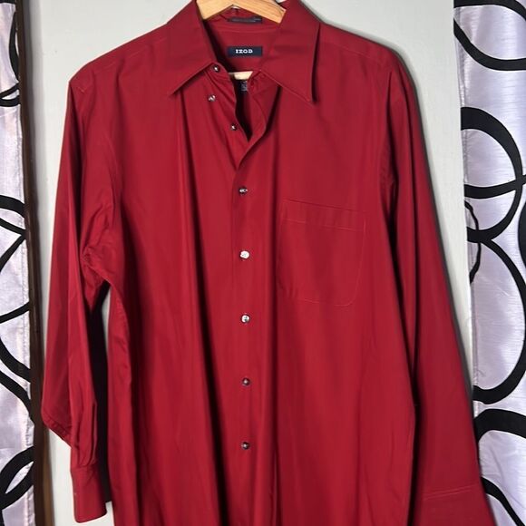 Izod silky poplin, long sleeve button down shirt, size extra-large - Picture 3 of 12